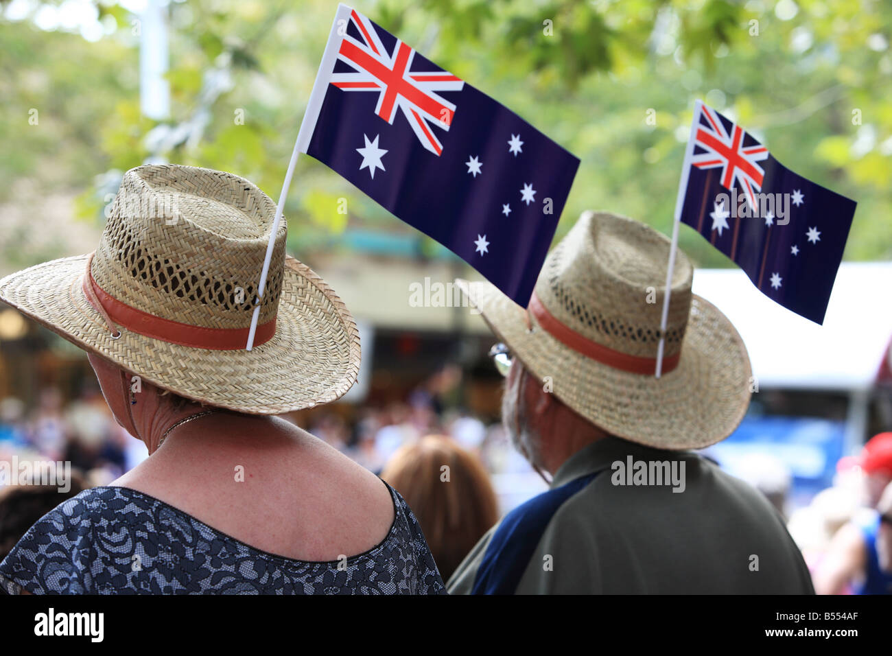 Sostenitori patriottica godendo l'Australia Day, il Tamworth Country Music Festival Foto Stock