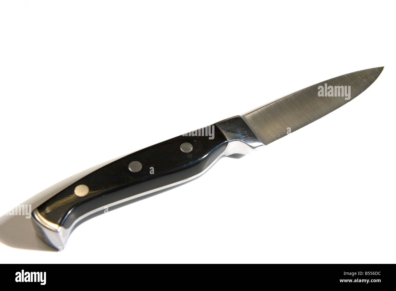 Un nero e argento spelucchino dritto su sfondo bianco Foto Stock