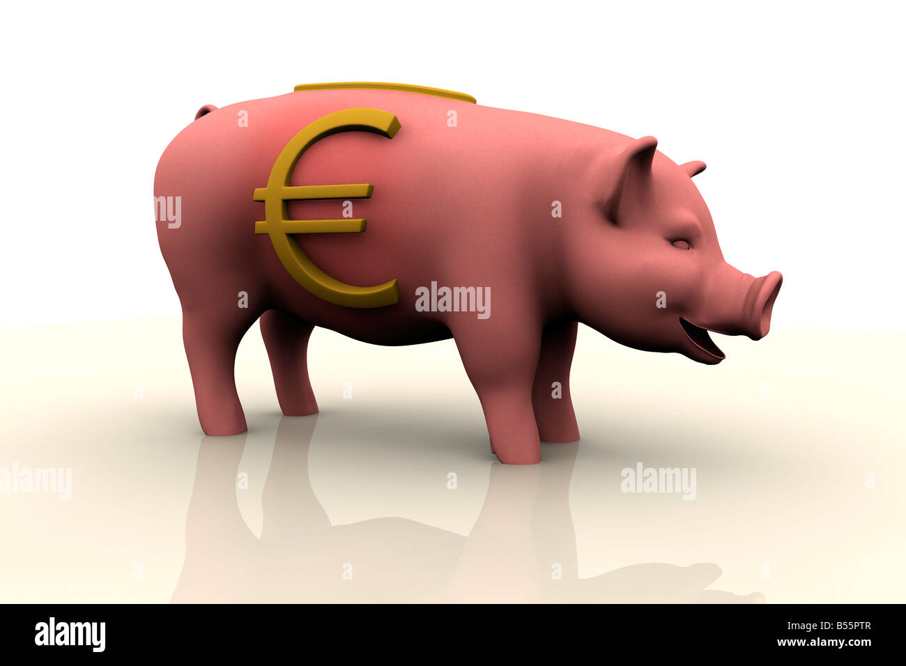 Salvadanaio con il simbolo della valuta Euro sul lato Foto Stock