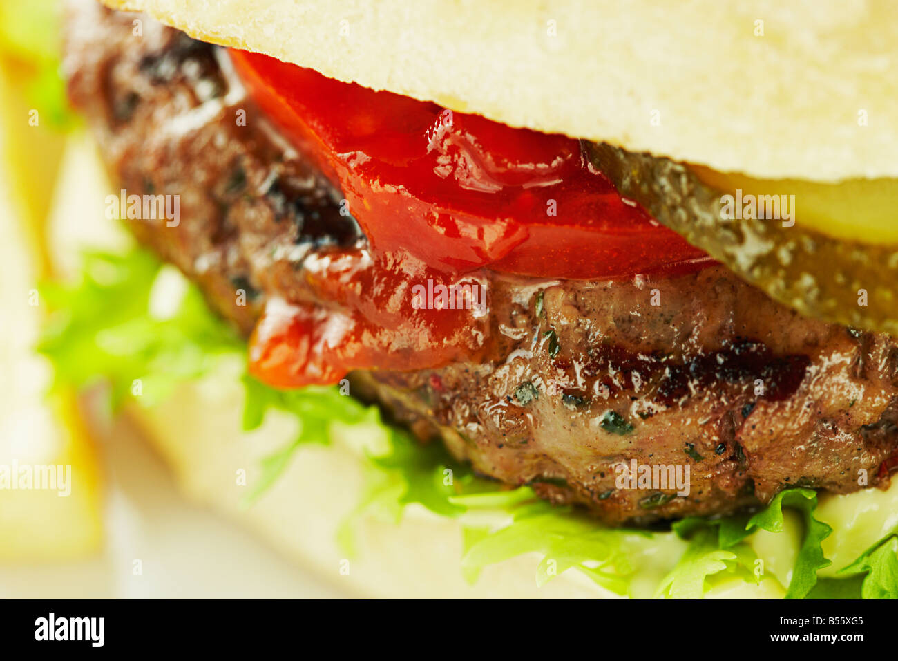 Hamburger di manzo in una ciabatta Roll Foto Stock