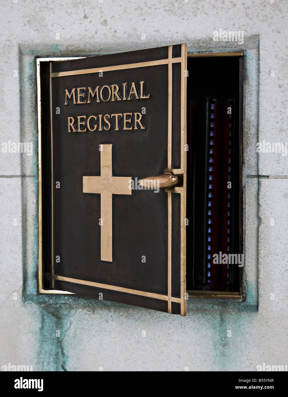 Memorial registrarsi in Tyne Cot British War Memorial Cemetery Belgio Foto Stock