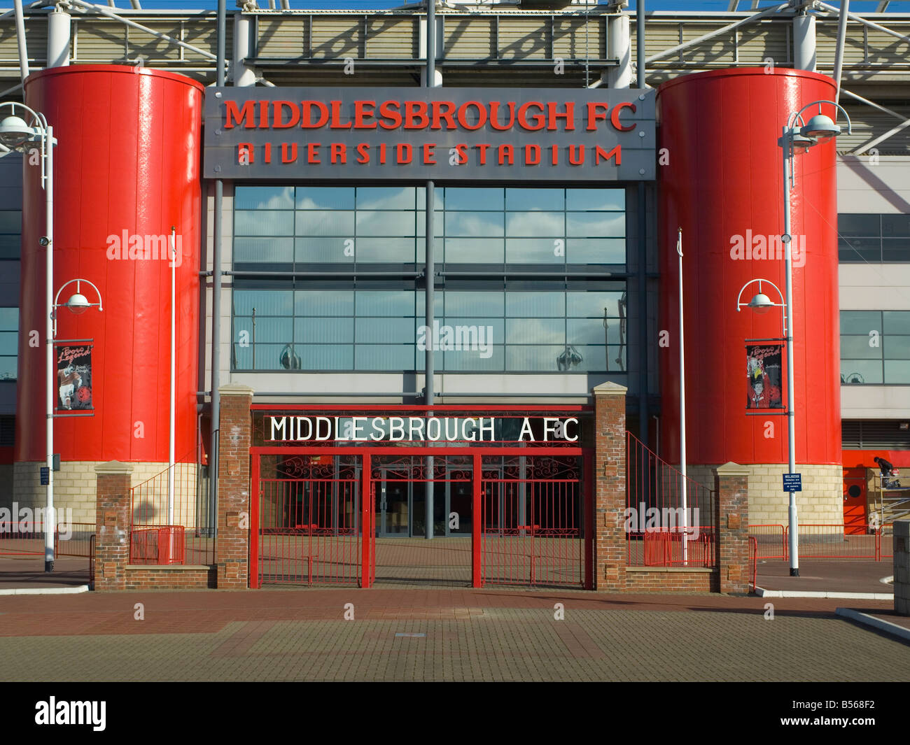 L'ingresso principale per lo stadio della Premier League Club Middlesbrough Football Club al Riverside Middlesbrough Cleveland, Regno Unito Foto Stock