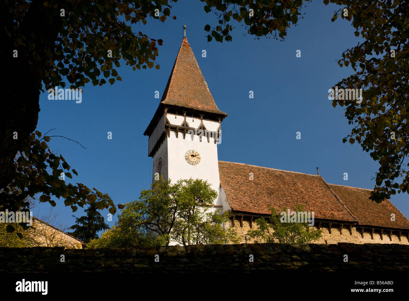Vecchia chiesa sassone in Mesendorf o Meschendorf villaggi sassoni Transilvania Romania Foto Stock