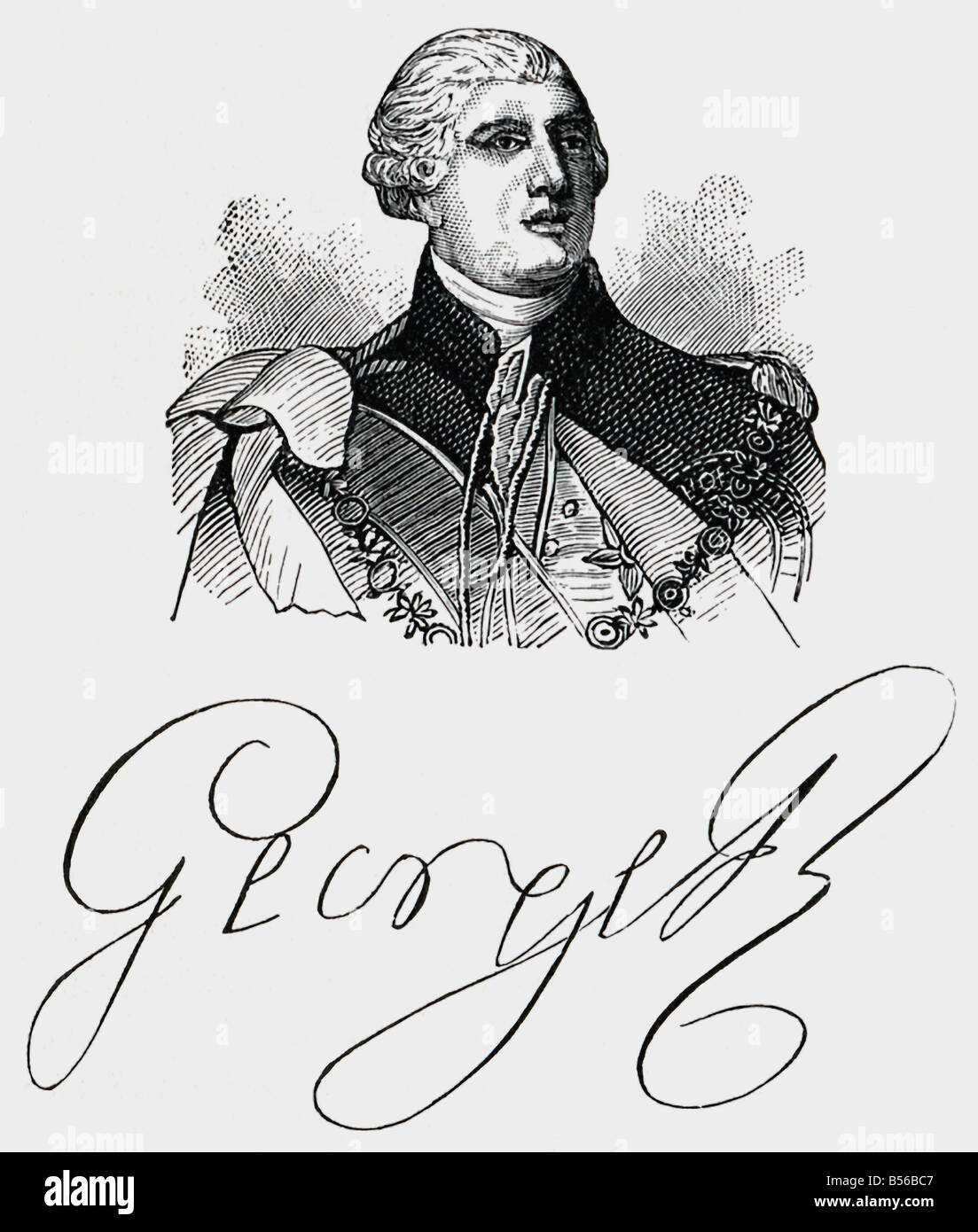 Il re George III e firma Foto Stock