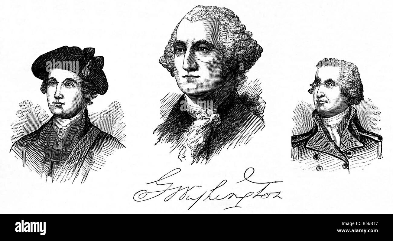 George Washington come colonnello, generale e presidente Foto Stock