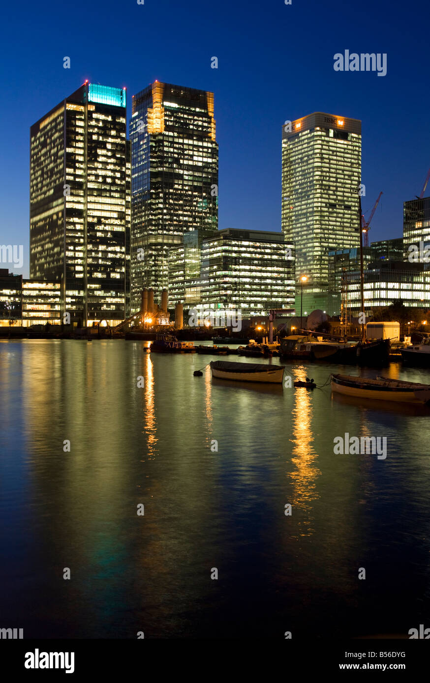 Canary Wharf grattacieli crepuscolo Londra Foto Stock