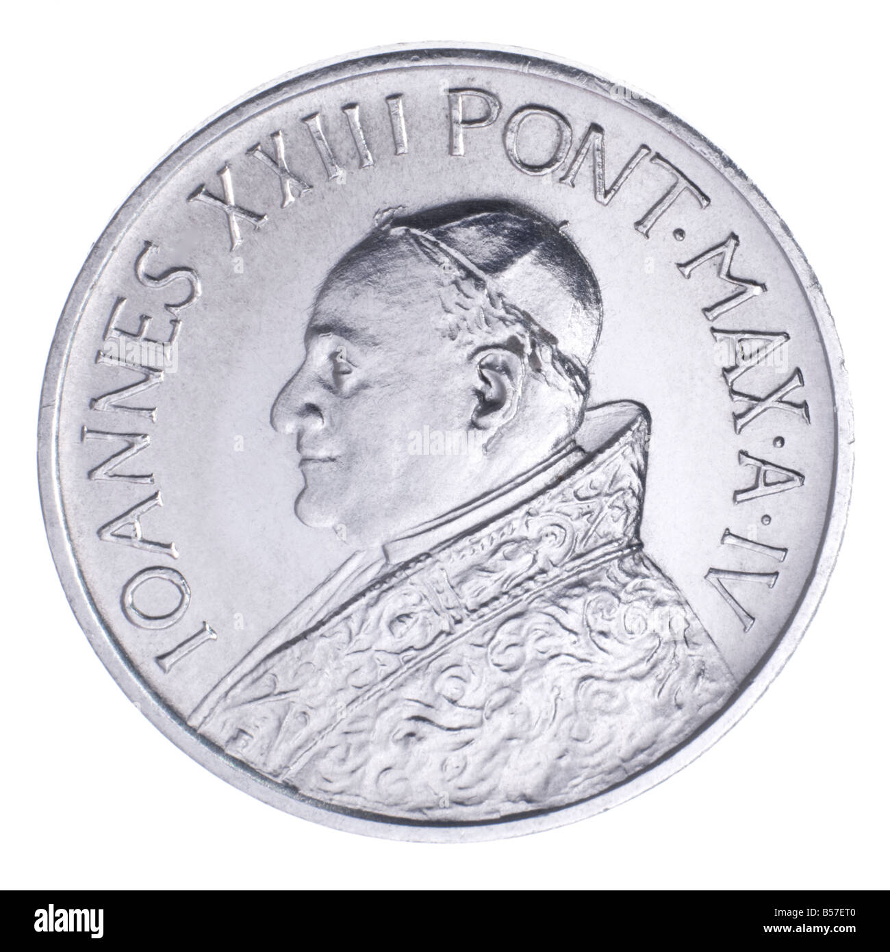 10 lira moneta dalla Città del Vaticano, 1962. Ritratto di papa Giovanni XXIII (Angelo Giuseppe Roncalli; 1881-1963) complementare Foto Stock