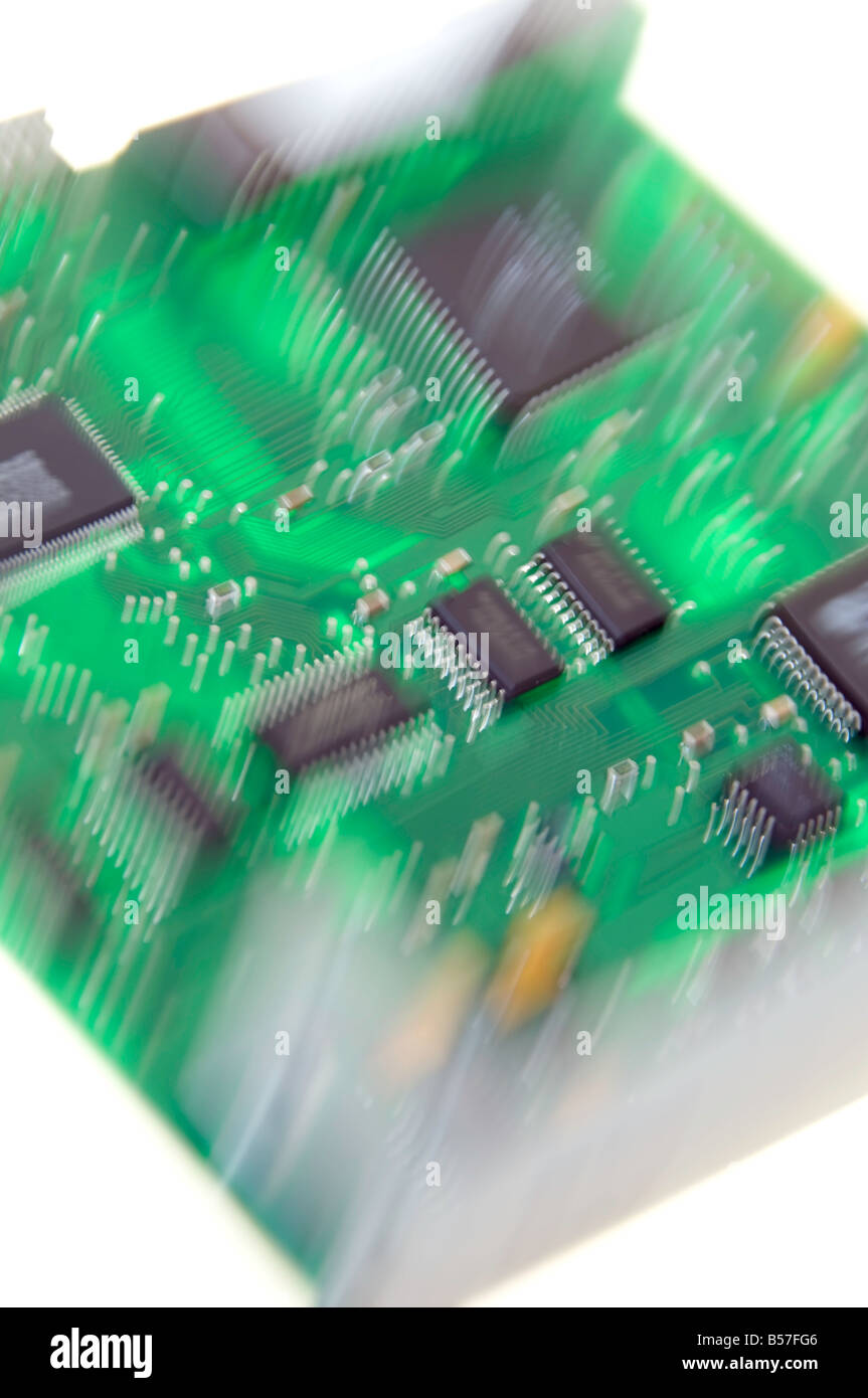 Il motion blur della scheda madre verde da personal computer Foto Stock