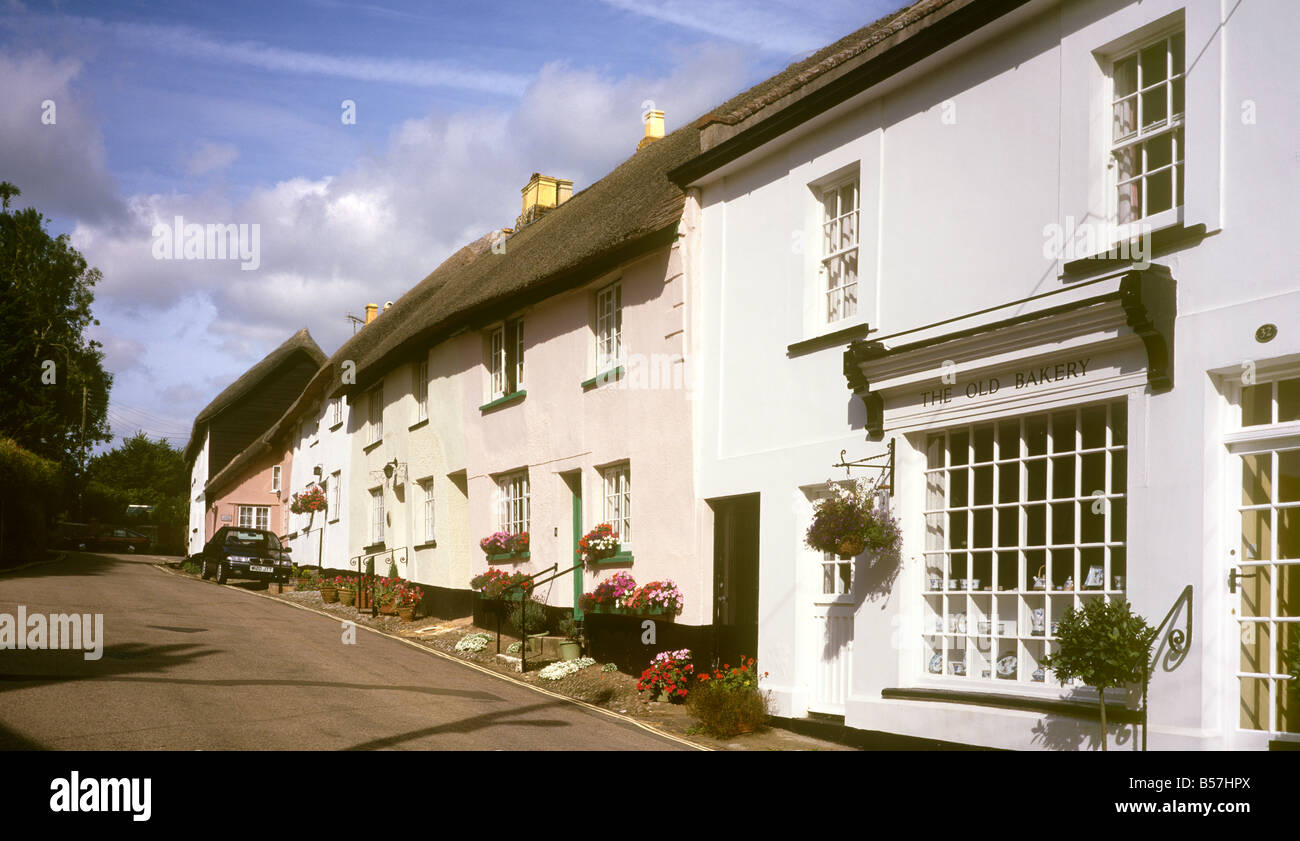 Regno Unito Inghilterra Devon East Budleigh village cottages panoramic Foto Stock