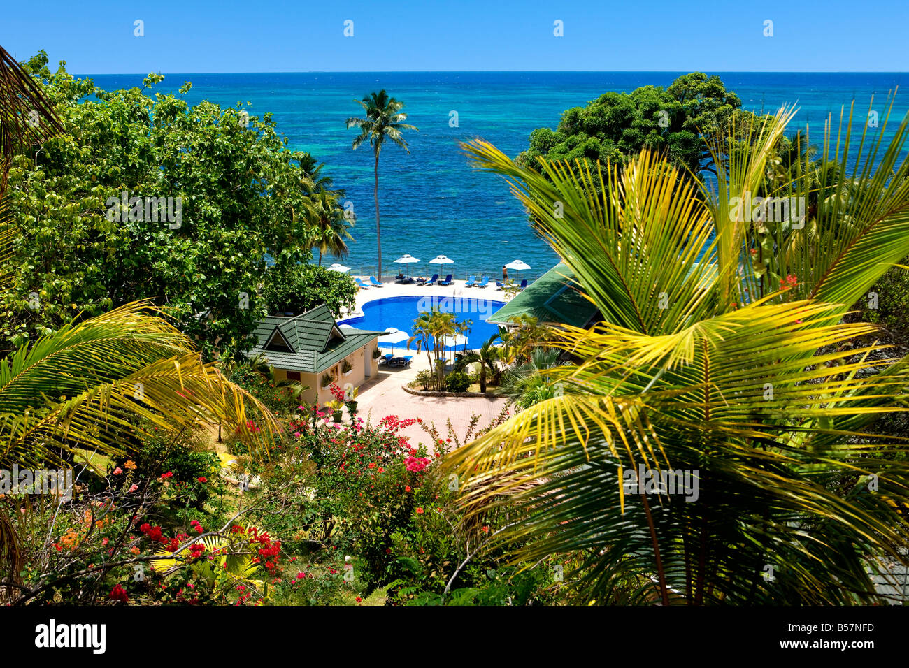 Il Coco de Mer hotel sull'isola di Praslin Seychelles Foto Stock