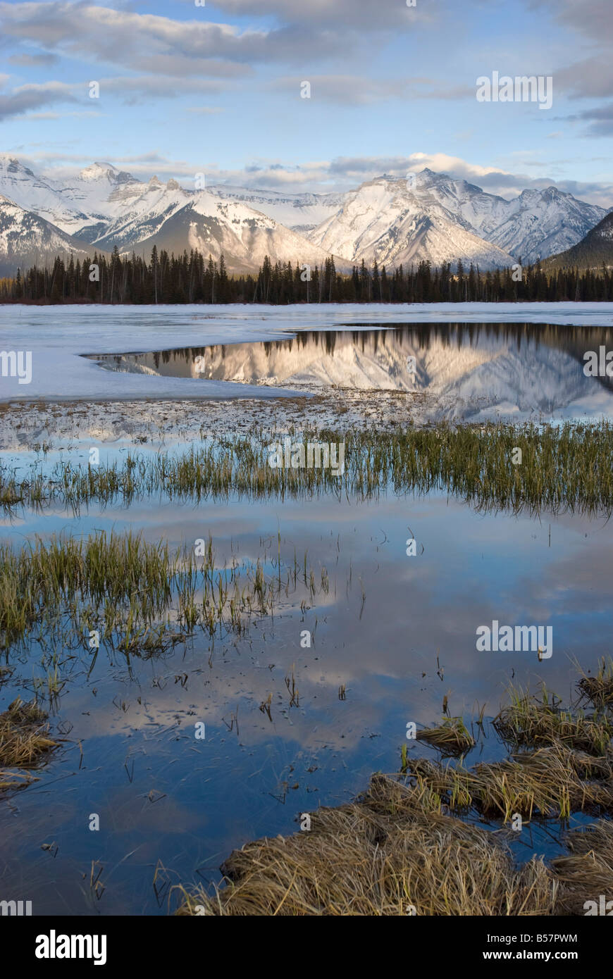 Vermiglio laghi, il Parco Nazionale di Banff, Sito Patrimonio Mondiale dell'UNESCO, montagne rocciose, Alberta, Canada, America del Nord Foto Stock