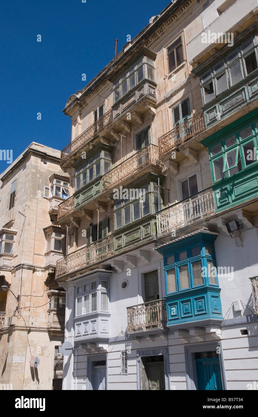 Tipiche di windows, La Valletta, Malta, Europa Foto Stock