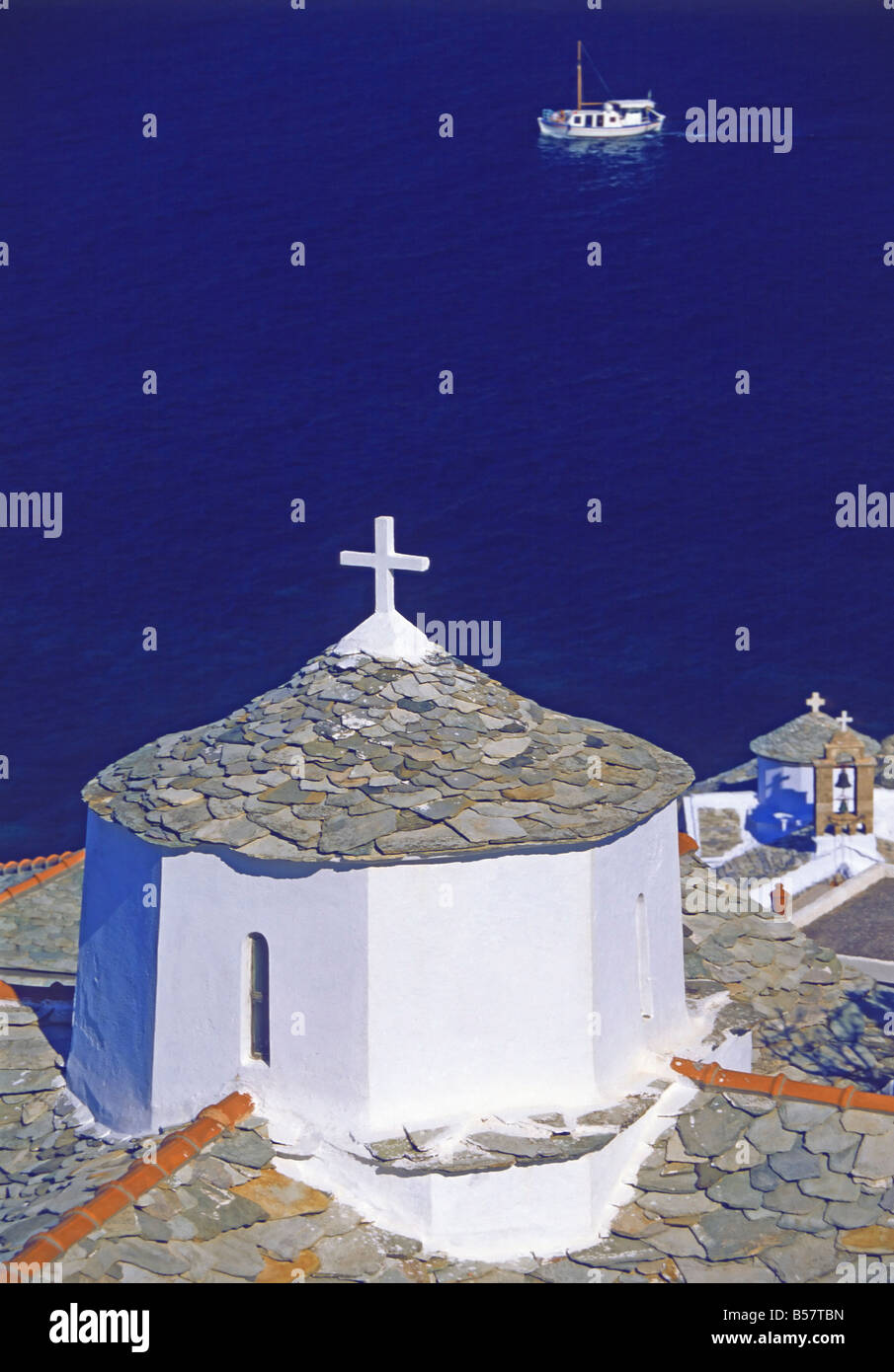 Chiesa su Skopelos Island, isole greche, Grecia, Europa Foto Stock