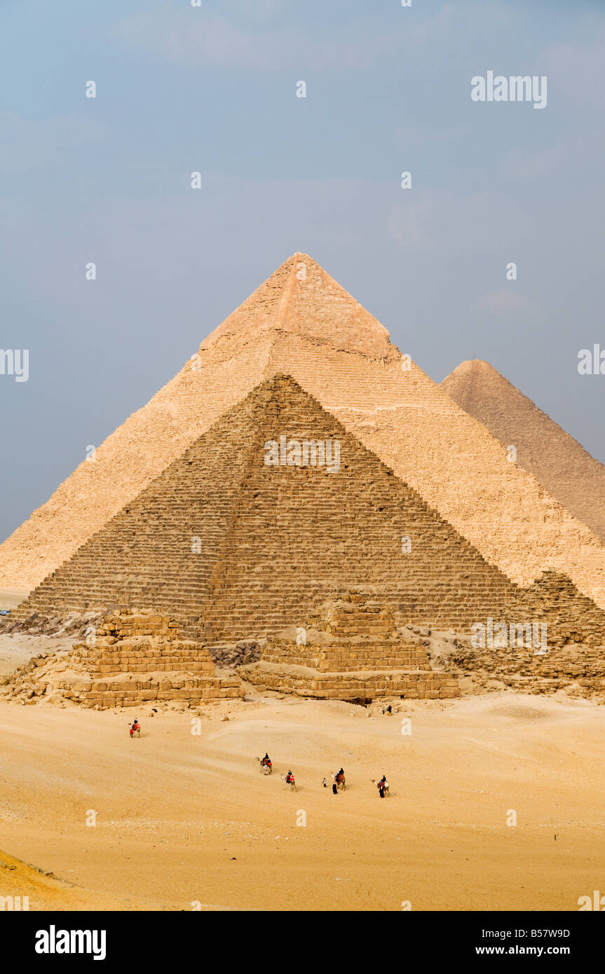 Le Piramidi di Giza, Giza, Sito Patrimonio Mondiale dell'UNESCO, vicino a Il Cairo, Egitto, Africa Settentrionale, Africa Foto Stock