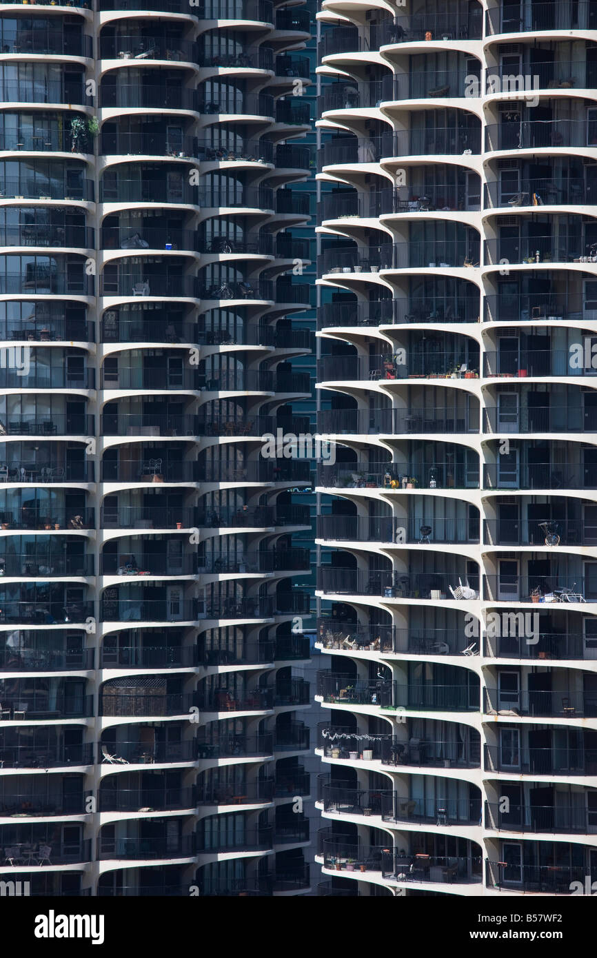 Close-up di Marina City Twin towers, Chicago, Illinois, Stati Uniti d'America, America del Nord Foto Stock