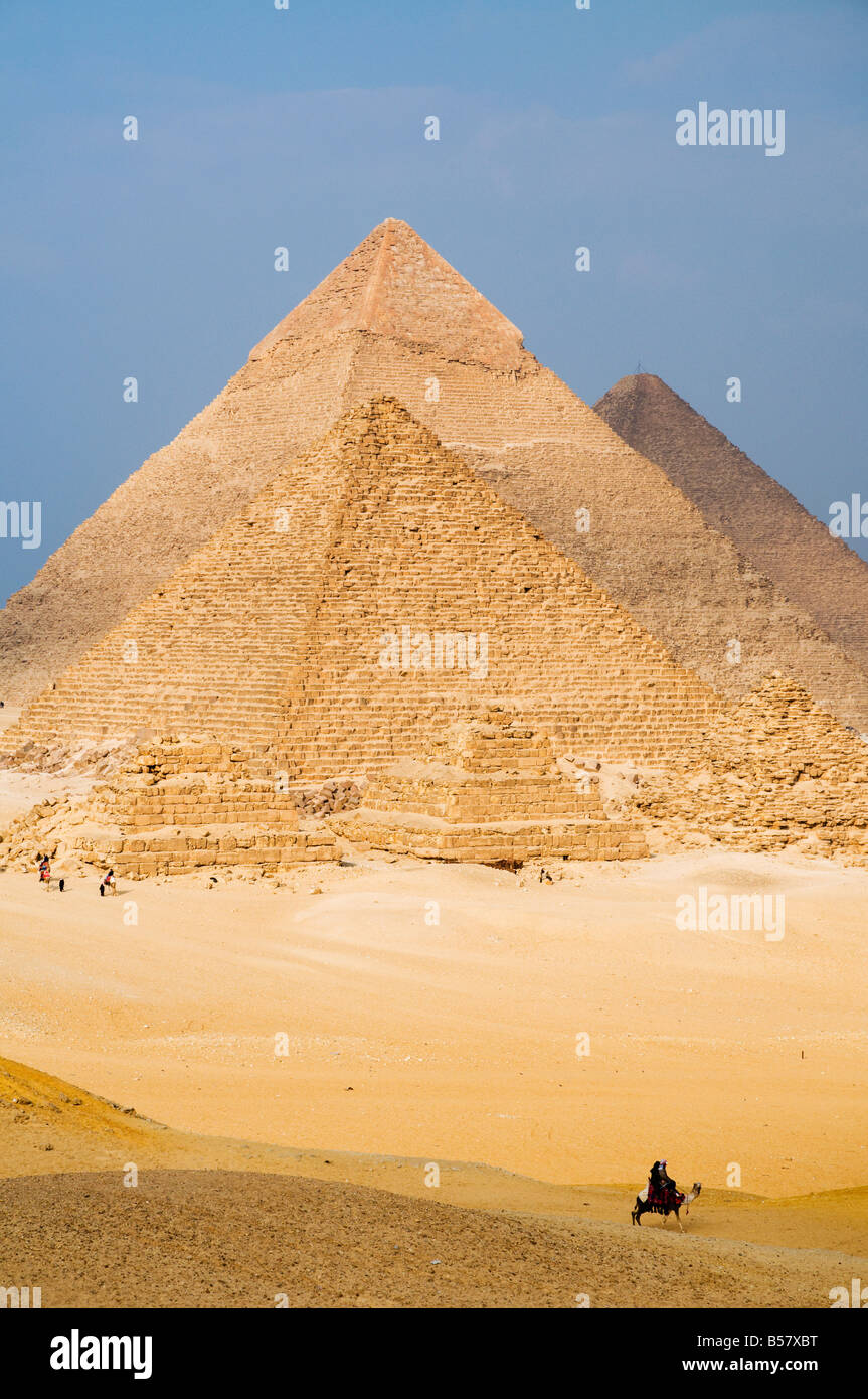 Le Piramidi di Giza, Giza, Sito Patrimonio Mondiale dell'UNESCO, vicino a Il Cairo, Egitto, Africa Settentrionale, Africa Foto Stock