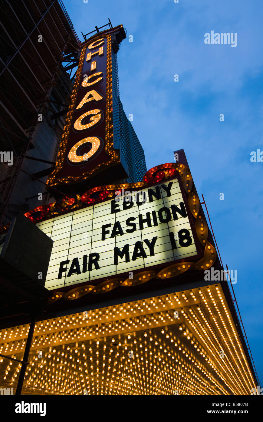 Il Chicago Theatre, il quartiere del teatro, Chicago, Illinois, Stati Uniti d'America, America del Nord Foto Stock