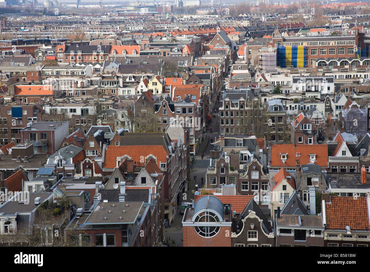 Angolo di alta vista sul quartiere di Jordaan, Amsterdam, Paesi Bassi, Europa Foto Stock
