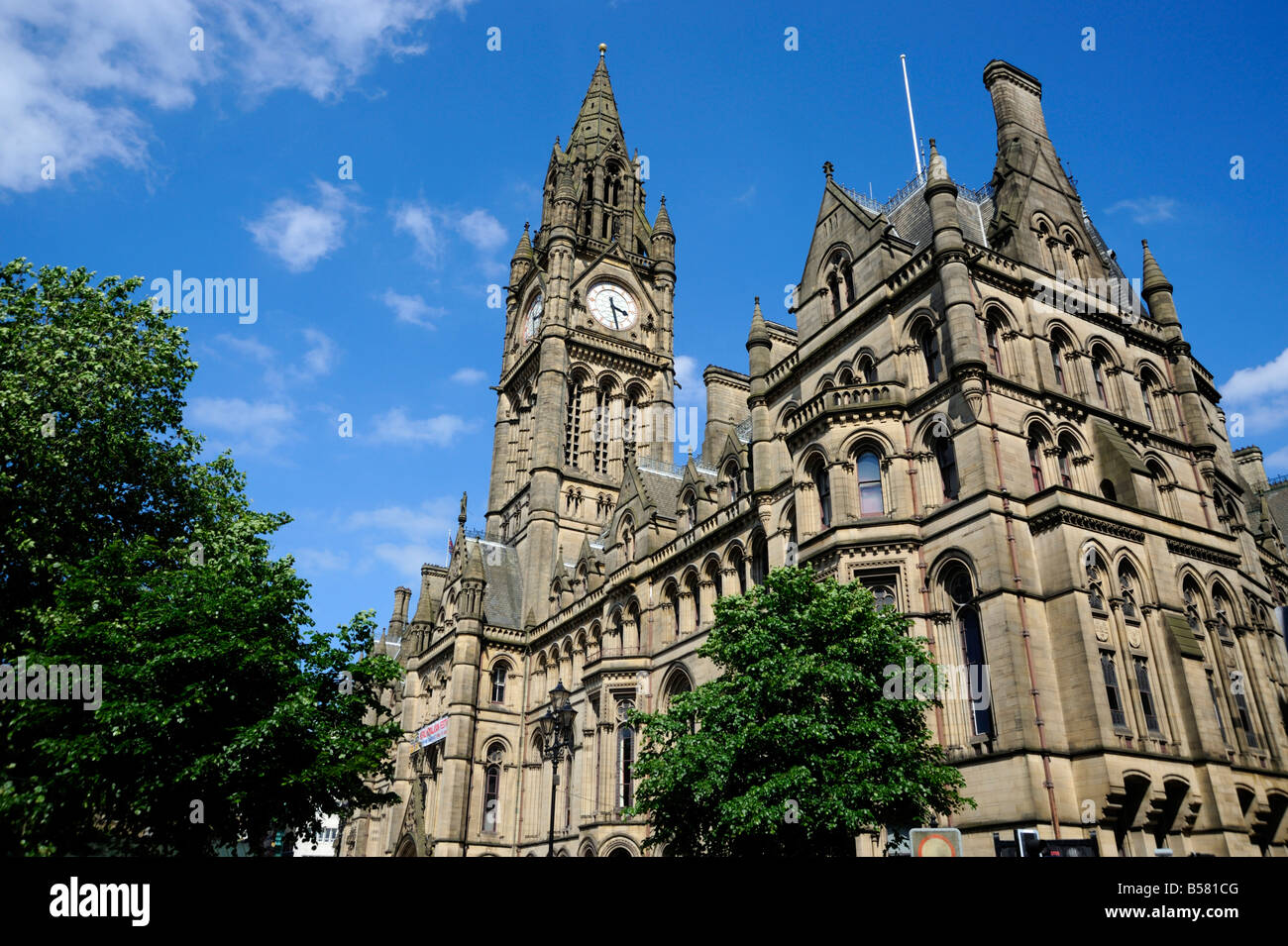 Town Hall e Albert Square, Manchester, Inghilterra, Regno Unito, Europa Foto Stock