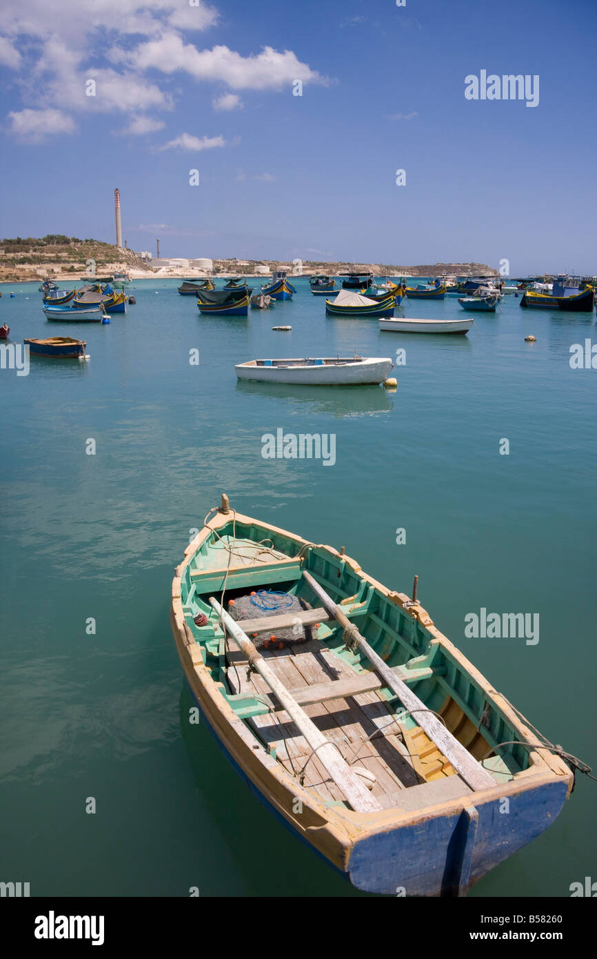 Tradizionali barche colorate, Marsaxlokk, Malta, Mediterraneo, Europa Foto Stock