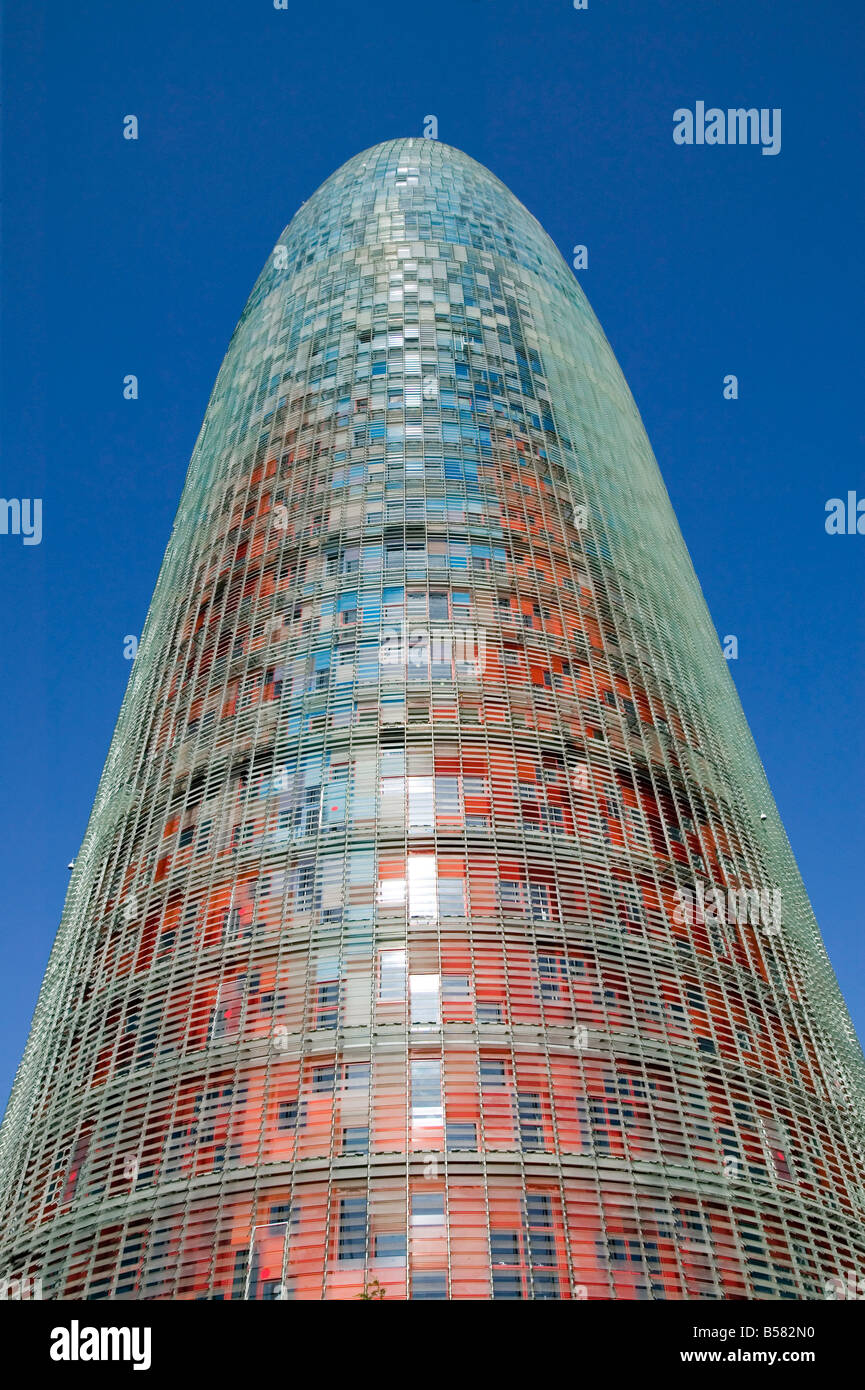 La Torre Agbar dall'architetto Jean Nouvel, Barcellona, in Catalogna, Spagna, Europa Foto Stock