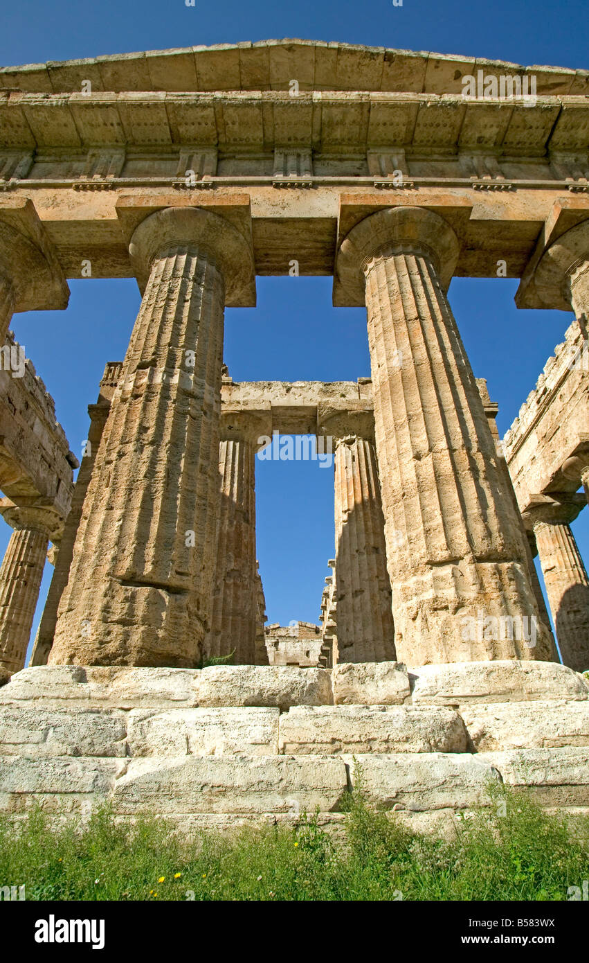Tempio di Poseidone (Nettuno), Paestum, Sito Patrimonio Mondiale dell'UNESCO, Campania, Italia, Europa Foto Stock
