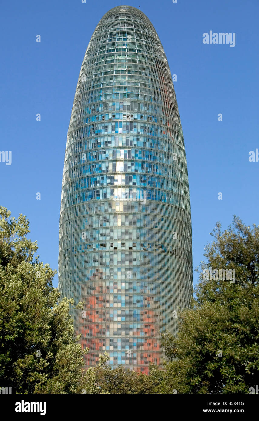 La Torre Agbar dall'architetto Jean Nouvel, Barcellona, in Catalogna, Spagna, Europa Foto Stock