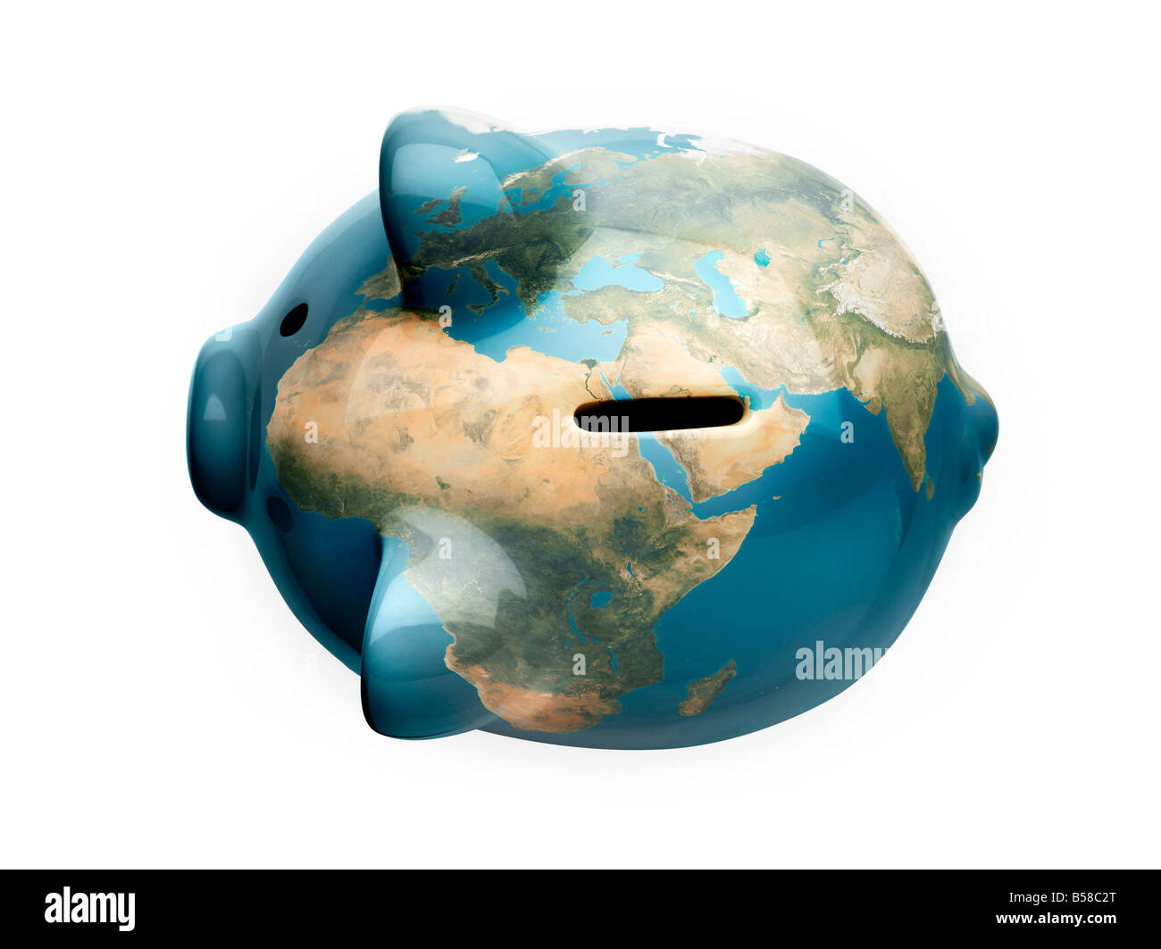 Salvadanaio con mappa del mondo Foto Stock