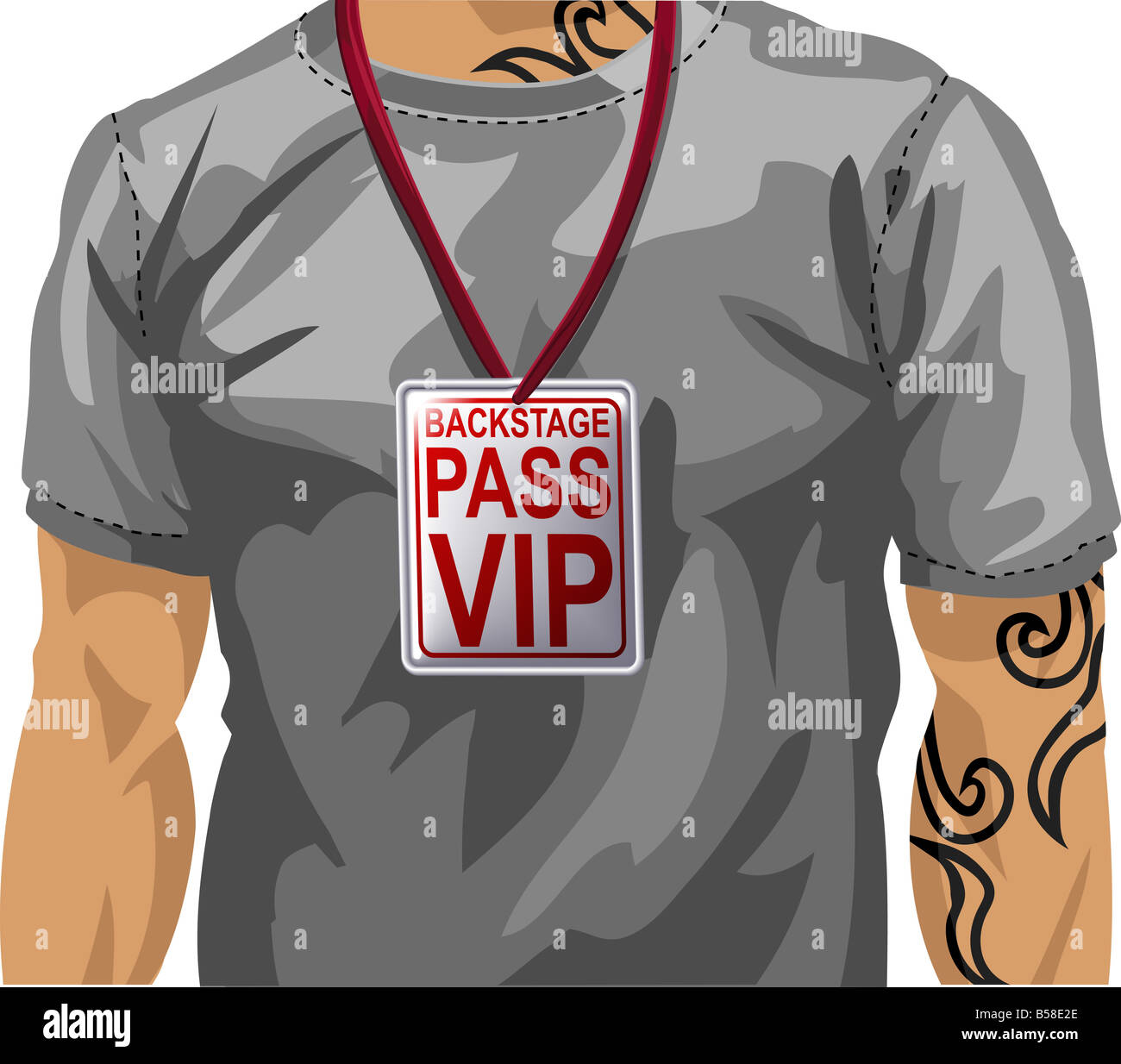 Illustrazione di uomo che indossa backstage pass VIP attorno al collo Foto Stock Illustrazione di uomo che indossa backstage pass VIP attorno al collo Foto Stock