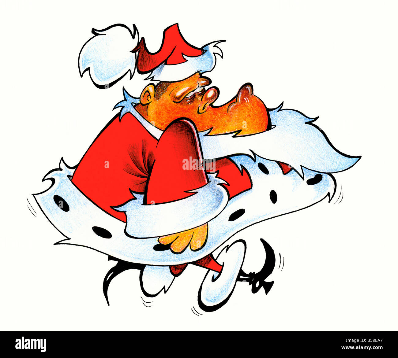 Santa Claus babbo natale chris kringle grumpy controllo due volte eve jolly vacanze ho-ho-ho la barba hat mantello irmin stivali rossi Foto Stock