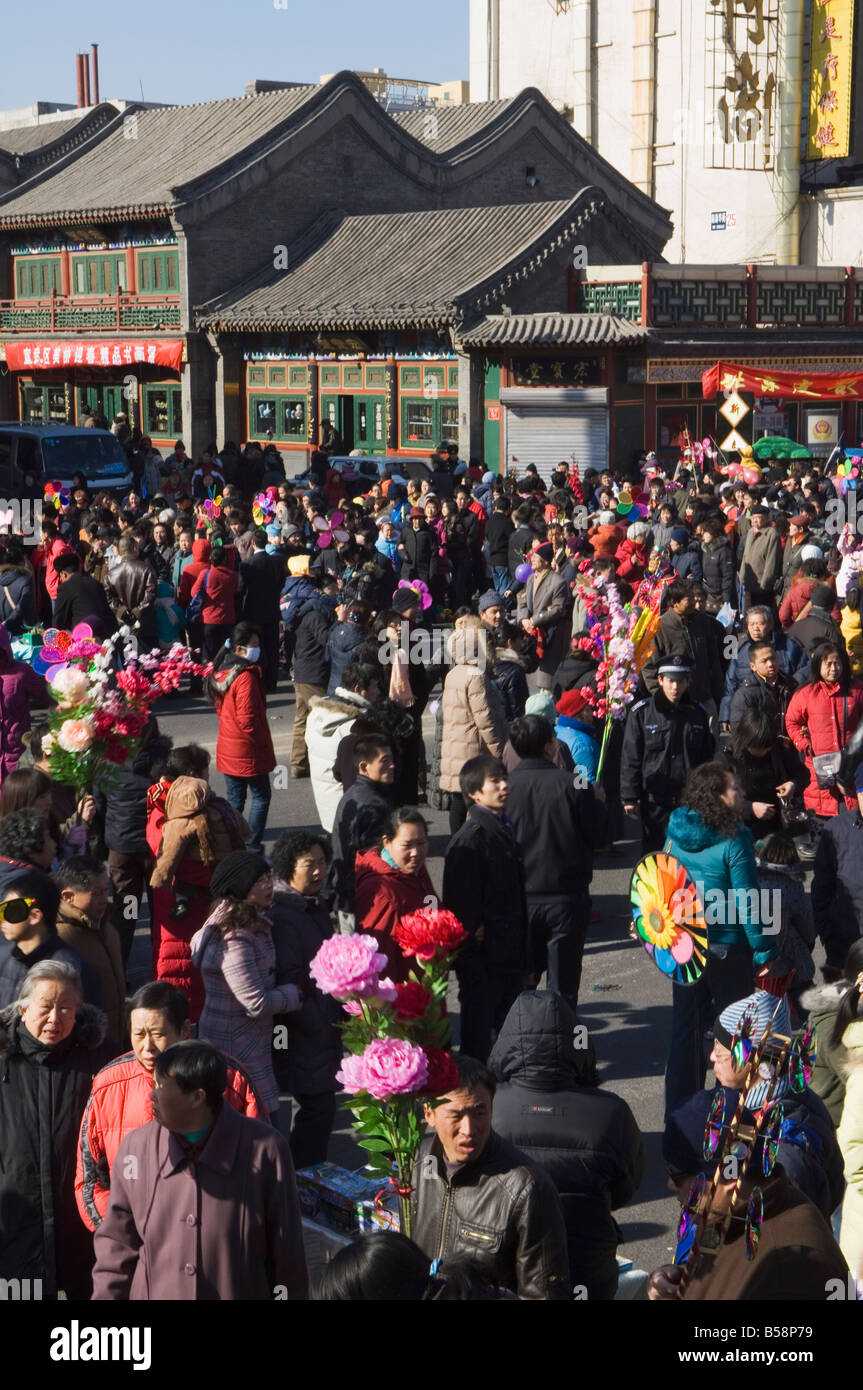 Persone affollano la strada al Changdian Street Fair durante il nuovo anno cinese, il Festival di Primavera, Pechino, Cina Foto Stock