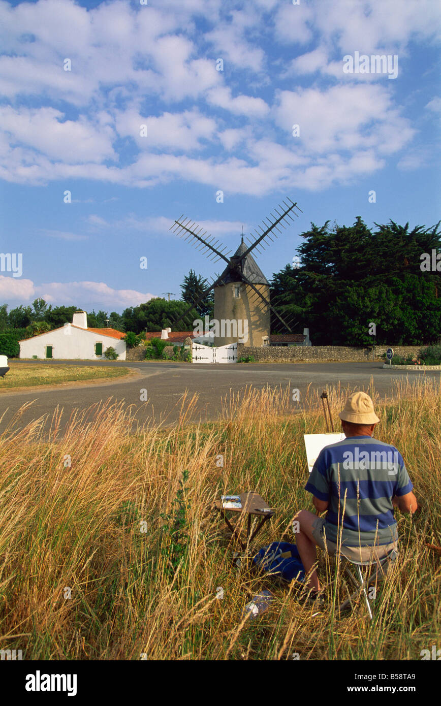 Il mulino a vento, Re Isola, Poitou Charentes, Francia, Europa Foto Stock