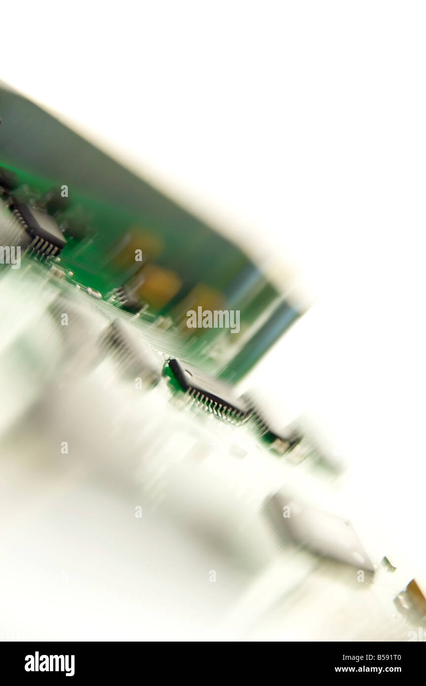 Impressionistica vista della scheda madre verde da personal computer Foto Stock