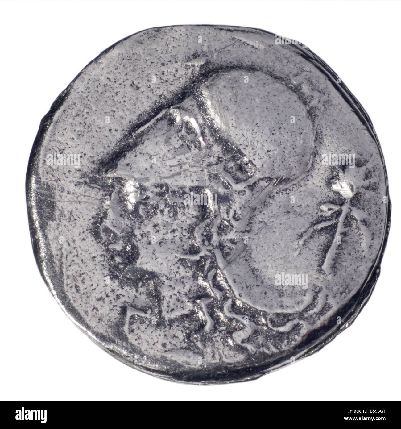 Il Greco antico moneta d'argento (replica) argento Didrachm di Corinto, 4thC BC. Complementare: Athena (retromarcia: Pegaso il cavallo alato) Foto Stock