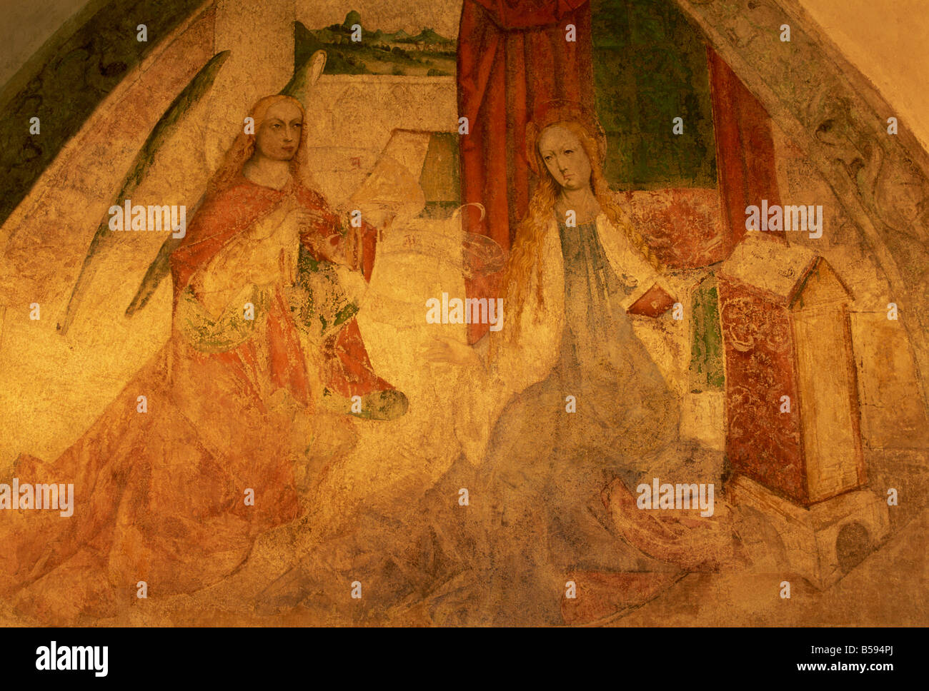 Un palazzo del XIV secolo murale nel chiostro Cattolica, Olomouc, la Moravia del Nord, Repubblica Ceca, Europa Foto Stock