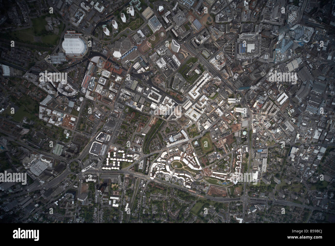 Vista aerea del nord est del National Indoor Arena modo Danielle Torri Auchinelk Square New Street Station di Birmingham City Centre B Foto Stock