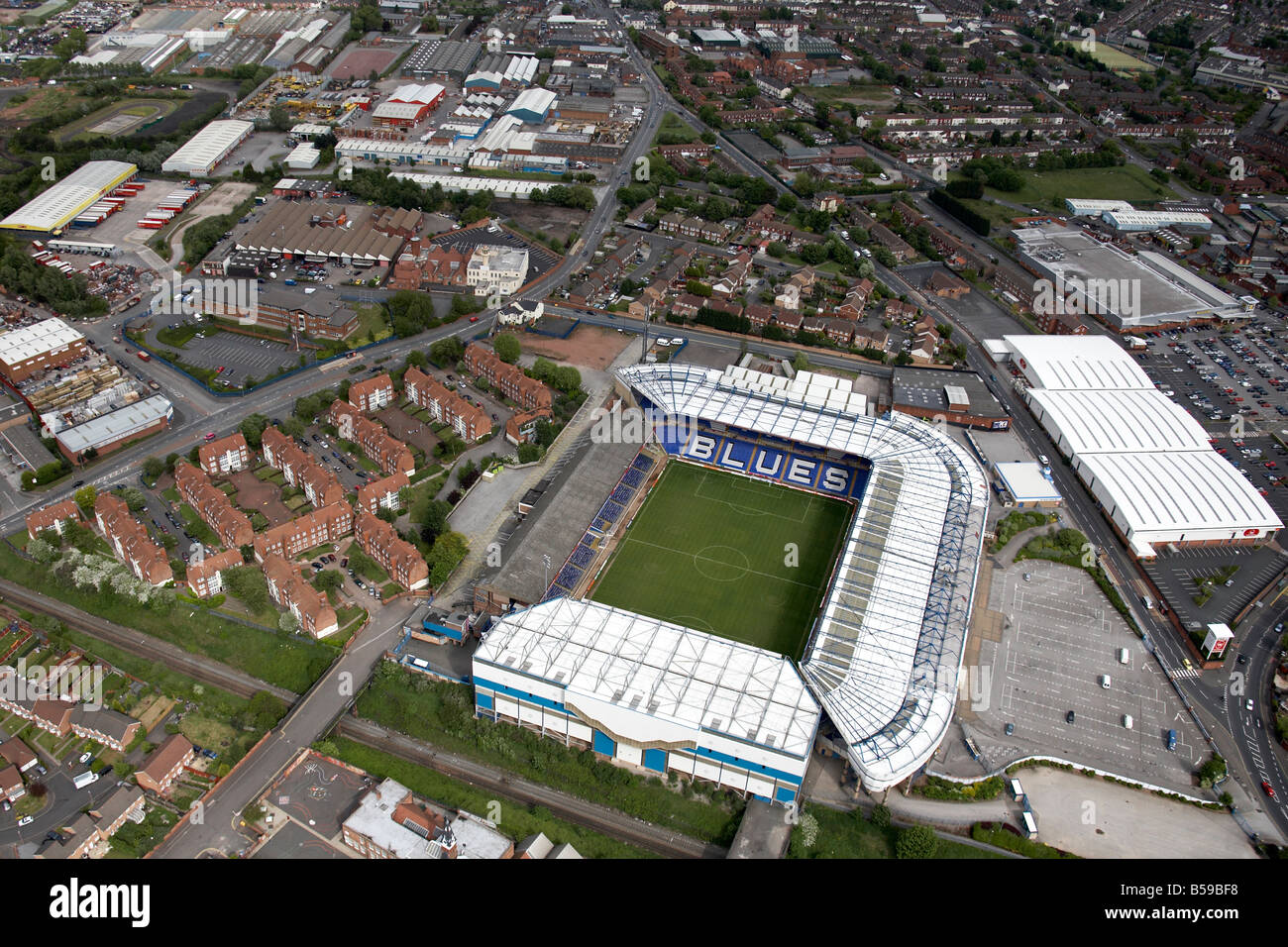 Vista aerea a est di Birmingham City Football Ground St Andrew s case suburbane business park Tilton Road Cattell Rd Birmingham Foto Stock