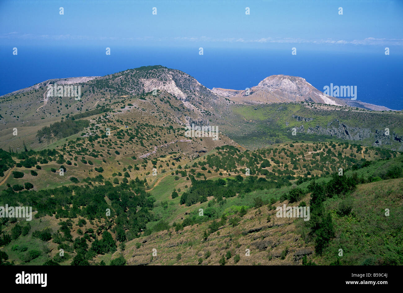 Vista dalla montagna verde Isola di Ascensione mid-atlantico Foto Stock