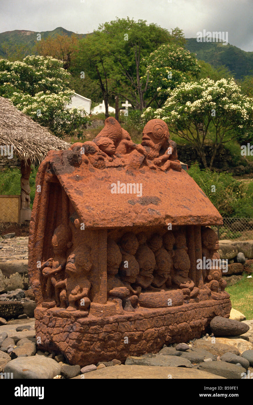 Parco Tiki Taiohoe Nuku Hiva Polinesia francese Isole del Pacifico Pacific Foto Stock