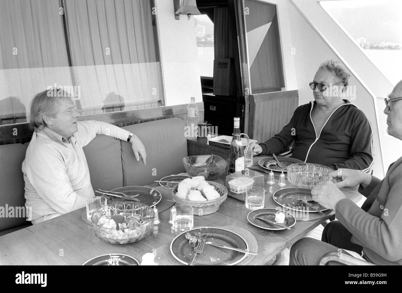 Freddie Laker sulla sua barca a motore di Maiorca. 81-03733-005 Foto Stock