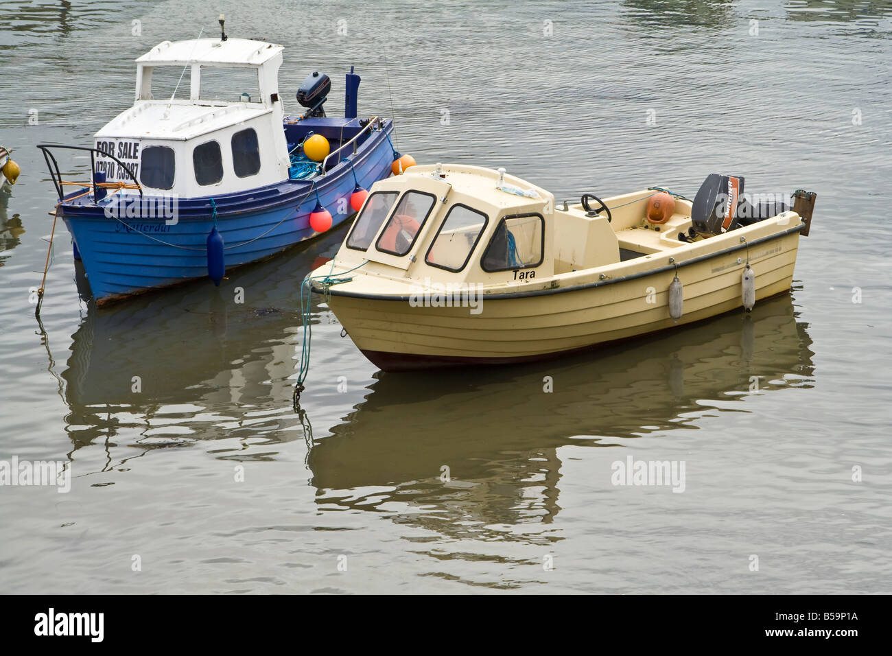 Barche da pesca, Porthleven Harbour, Cornwall, Regno Unito. Foto Stock