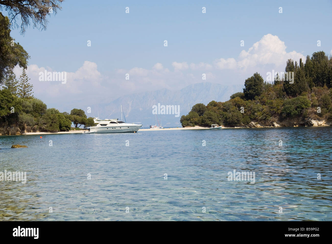 Isola di Skorpios di proprietà della famiglia Onassis, vicino a Lefkada (Lefkas), Isole Ionie, isole greche, Grecia, Europa Foto Stock