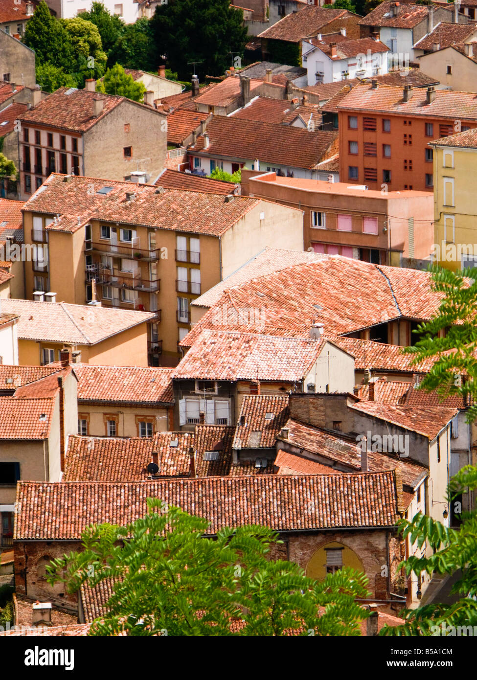 I tetti rossi del centro storico di Moissac, Tarn et Garonne, Francia, Europa Foto Stock
