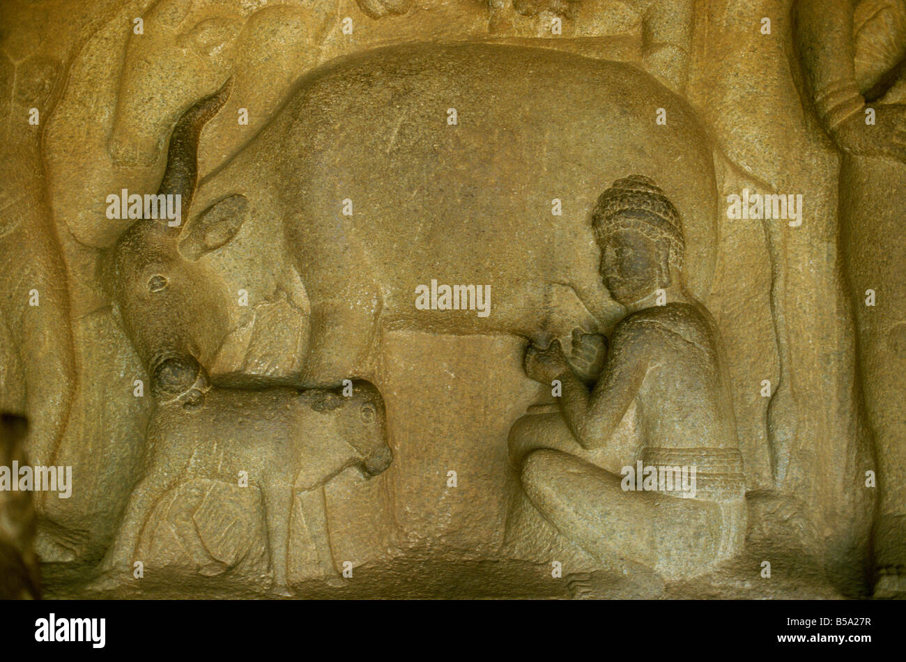 Sollievo da uno della grotta templi di Mahabalipuram UNESCO World Heritage Site vicino a Madras India Asia Foto Stock