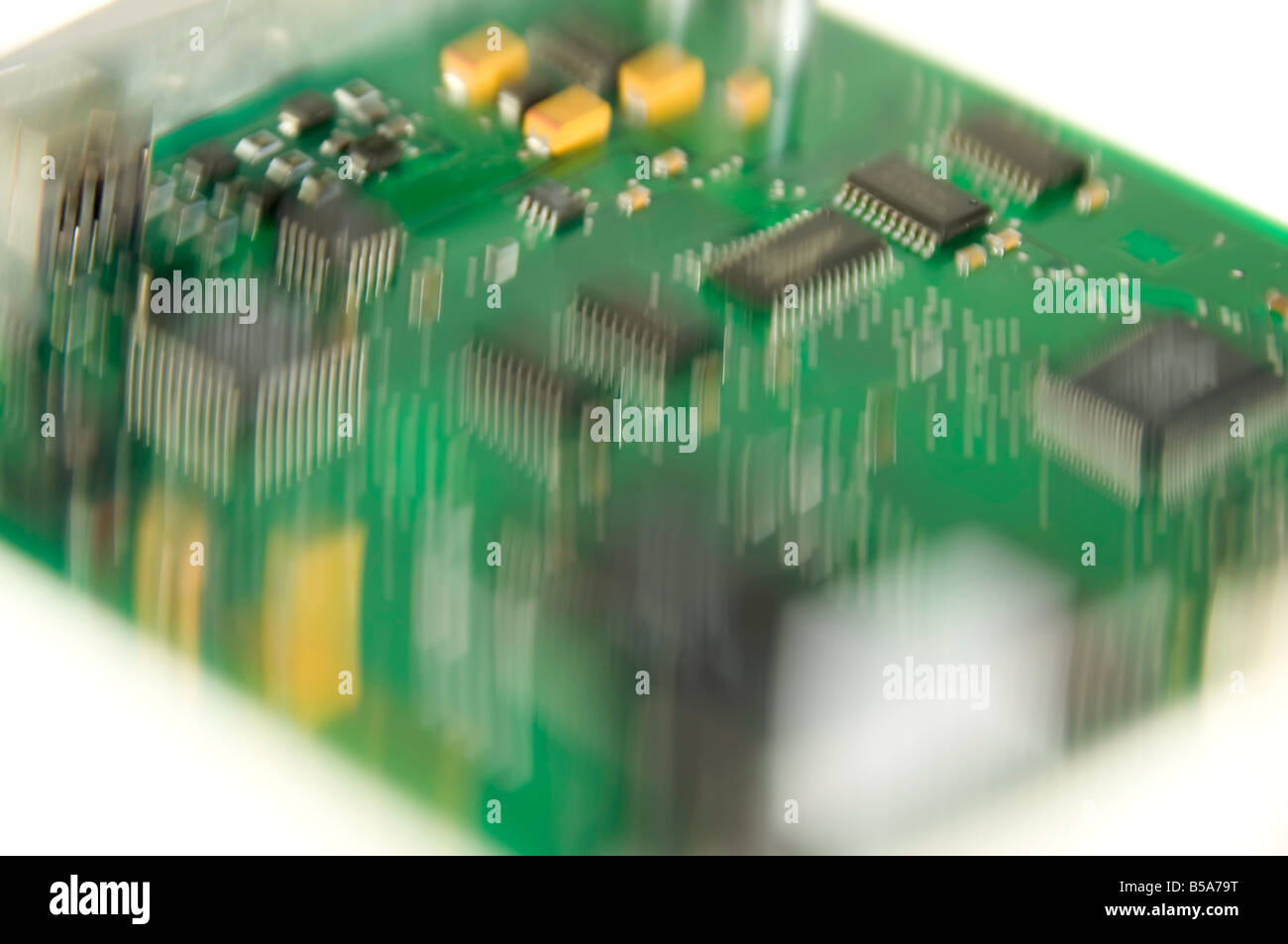 Impressionistica vista della scheda madre verde da personal computer Foto Stock