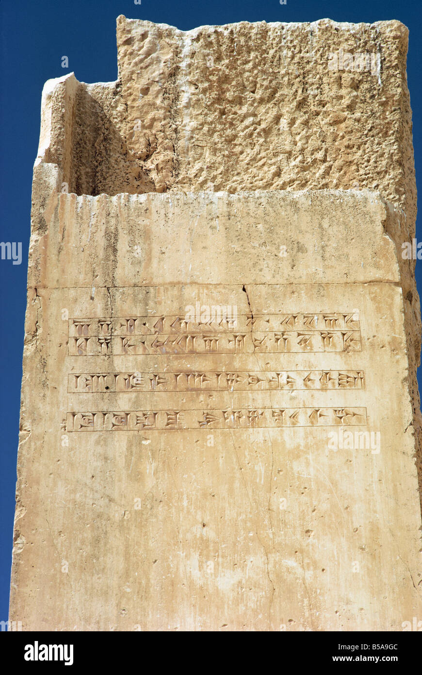 Iscrizione cuneiforme in Ciro il Grande Udienza Pasargadae iran medio oriente Foto Stock