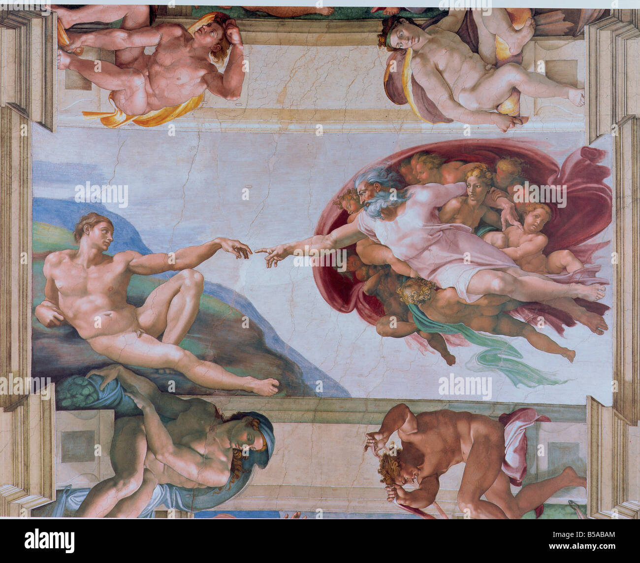 Michelangelo la creazione di Adamo nella Cappella Sistina Vaticano R Rainford Foto Stock