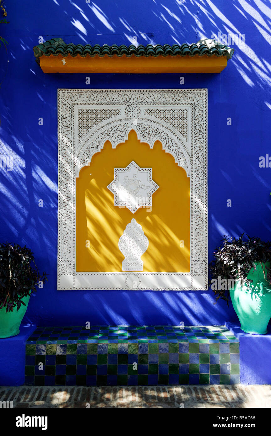 Dettaglio della parete, Giardini di Majorelle, Marrakech, Marocco, Africa Settentrionale, Africa Foto Stock