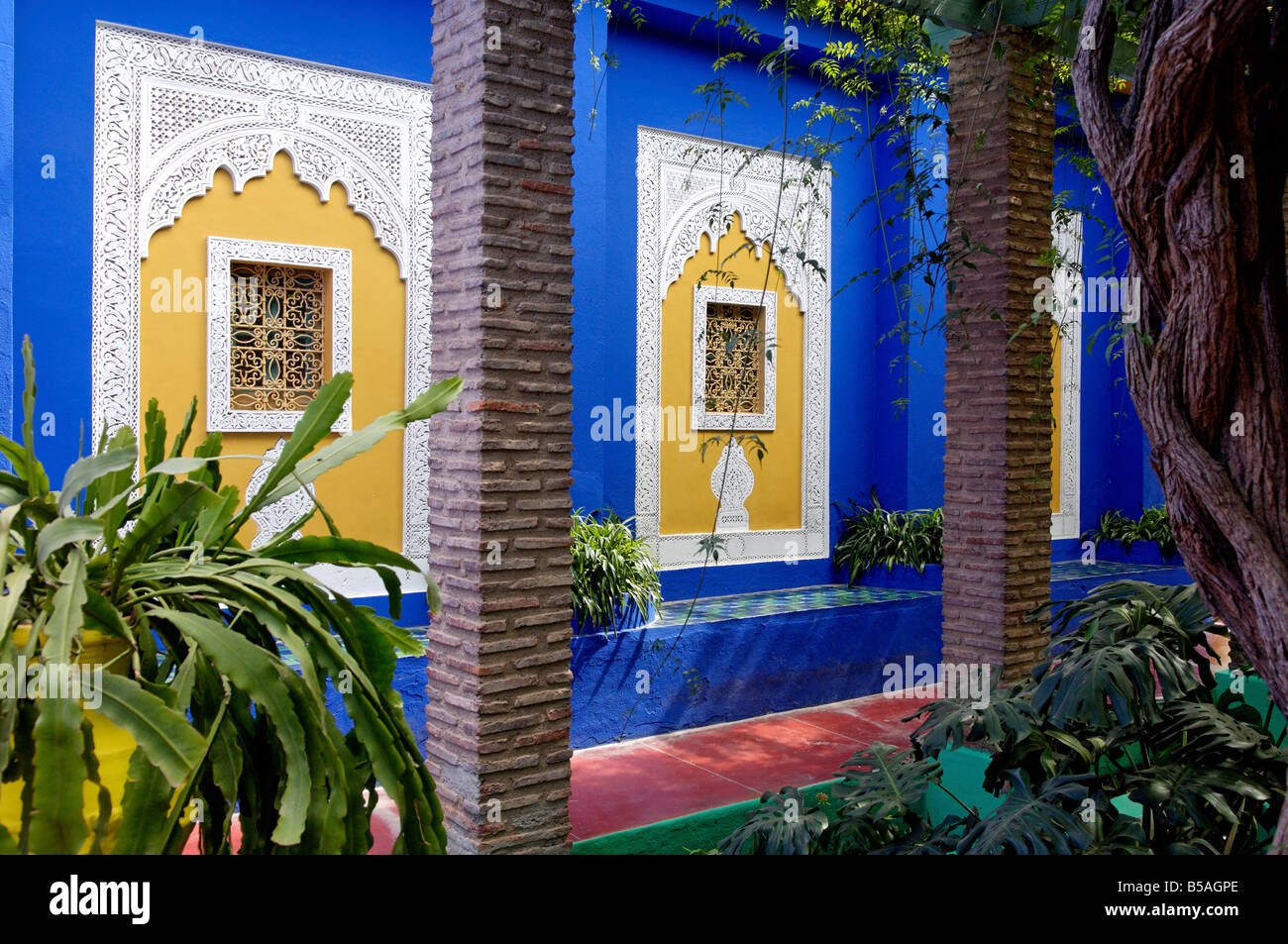 Il Giardino Majorelle e ripristinati mediante il couturier Yves Saint Laurent, Marrakech, Marocco, Africa del Nord Foto Stock