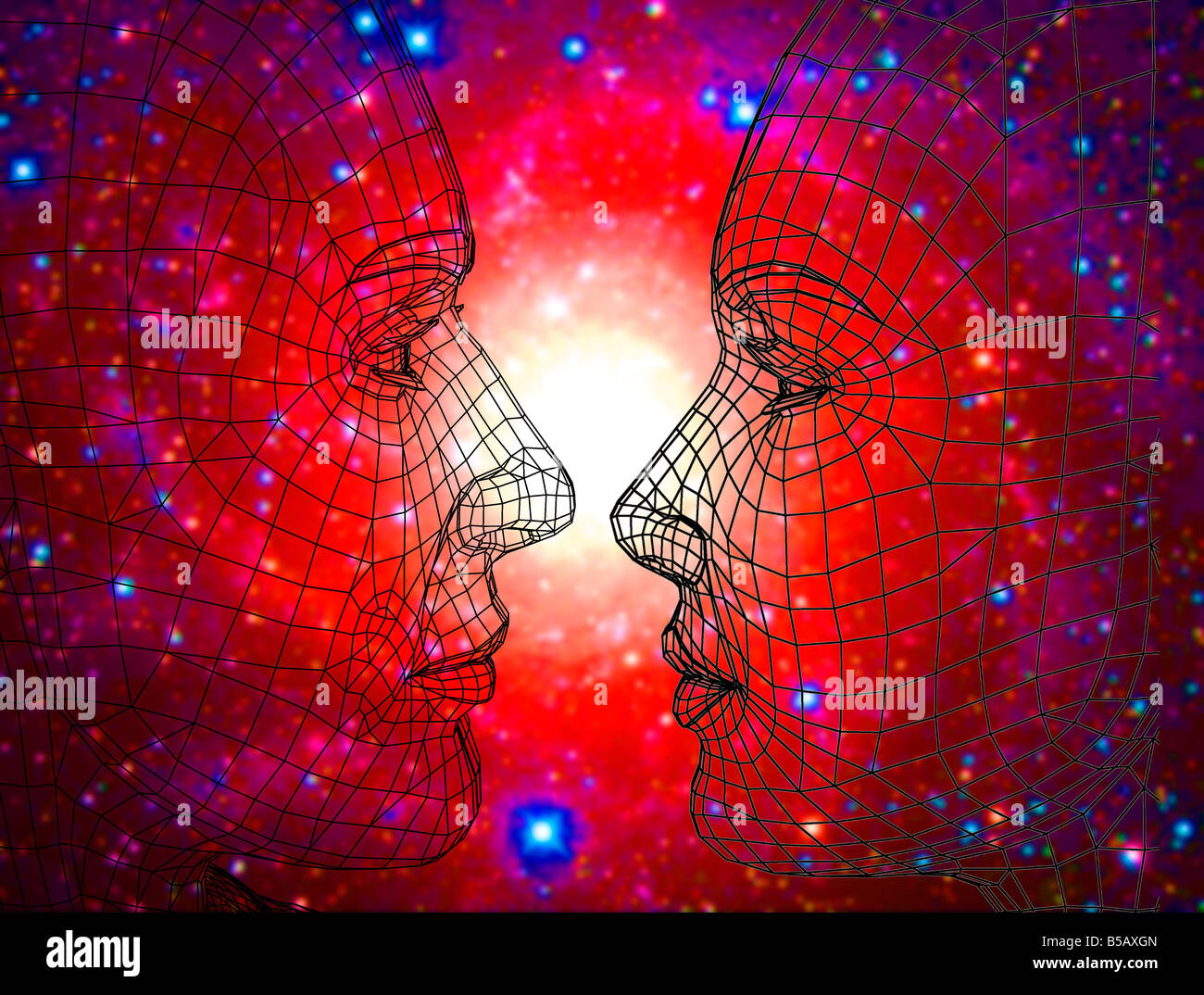 Generata da computer telaio filo immagine di uomo e di donna con sfondo astratto Foto Stock